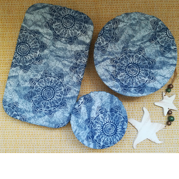 Mandala Blue Shweshwe dish cover sets