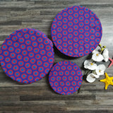 Shweshwe purple bowl cover set with purple and blue circles
