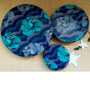 Blue Roses African Print Bowl Cover Set