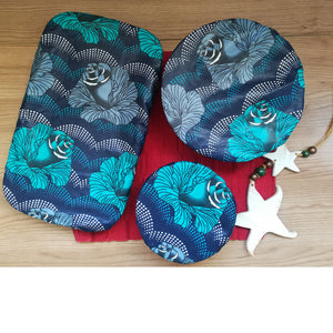 Blue Roses African Print Dish Cover Set